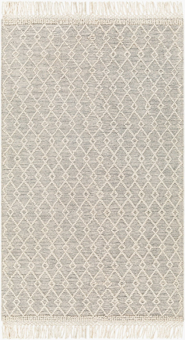 Livabliss Hemingway Handwoven Flatweave Wool Blend Rug for Entryways with Fringe Accents Ivory, Black 3' x 3' HMG2304-3RD