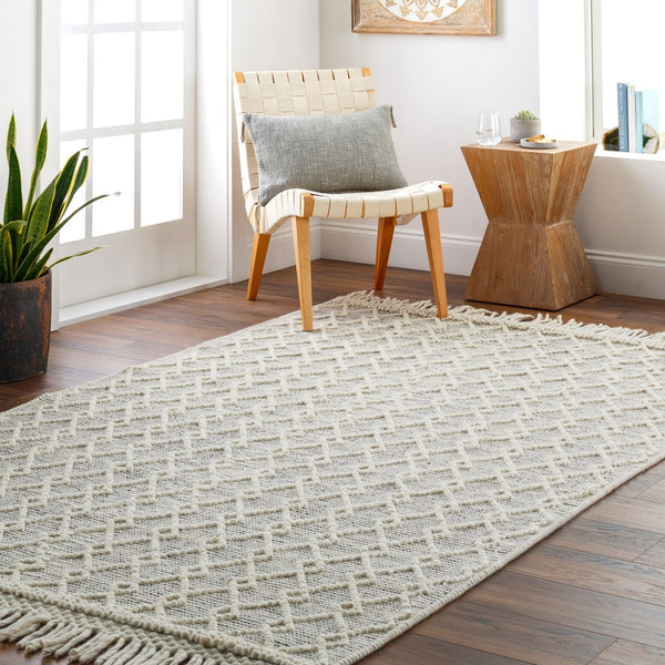 Livabliss Hemingway Handwoven Flatweave Wool Blend Rug for Entryways with Fringe Accents Ivory, Black 27" x 45" HMG2304-2339