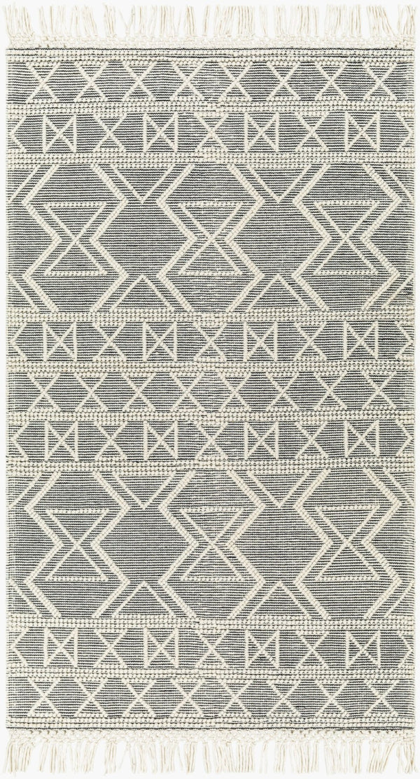 Livabliss Hemingway Handwoven Flatweave Accent Rug Wool Blend for Entryway or Bedroom Ivory, Black 27" x 45" HMG2307-2339