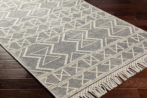 Livabliss Hemingway Handwoven Flatweave Accent Rug Wool Blend for Entryway or Bedroom Ivory, Black 27" x 45" HMG2307-2339