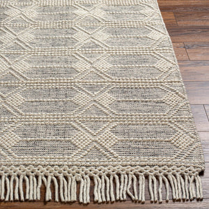Livabliss Hemingway Handwoven Wool Blend Flat Weave Rug Cottage Style Accent for Bedroom or Entryway Ivory, Black 8' x 10' HMG2310-810