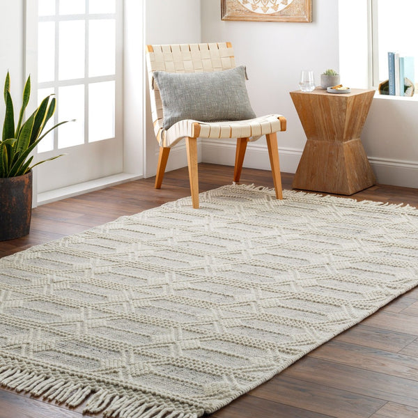 Livabliss Hemingway Handwoven Wool Blend Flat Weave Rug Cottage Style Accent for Bedroom or Entryway Ivory, Black 8' x 10' HMG2310-810