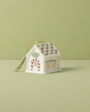 Lenox Holiday Accent Gingerbread House Ornament Red & Green, IVORY PORCELAIN 896108