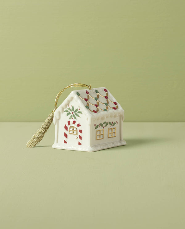 Lenox Holiday Accent Gingerbread House Ornament Red & Green, IVORY PORCELAIN 896108