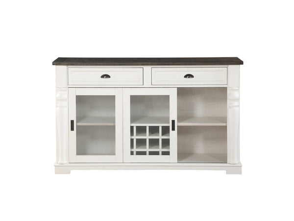 English Elm Steve Silver - Joanna Two-Tone Server with Wine Rack & Sliding Glass Doors, Farmhouse Acacia Wood Storage, 62.75" B081P157291