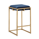 Homelegance By Top-Line Piper Gold Finish Metal Velvet Button Tufted 24" Counter Height Stools (Set of 2) Blue Engineered Wood