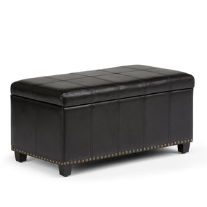 English Elm Amelia Storage Ottoman Bench with Hidden Compartment, Nailhead Trim, Stitched Faux Leather Seat Black B136P159105