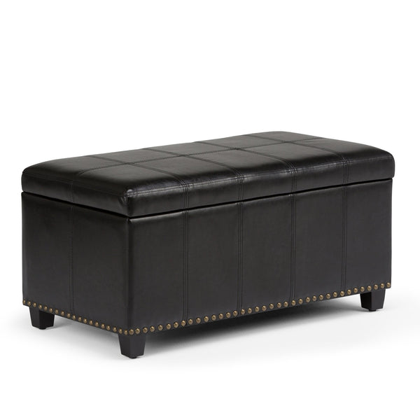 English Elm Amelia Storage Ottoman Bench with Hidden Compartment, Nailhead Trim, Stitched Faux Leather Seat Black B136P159105