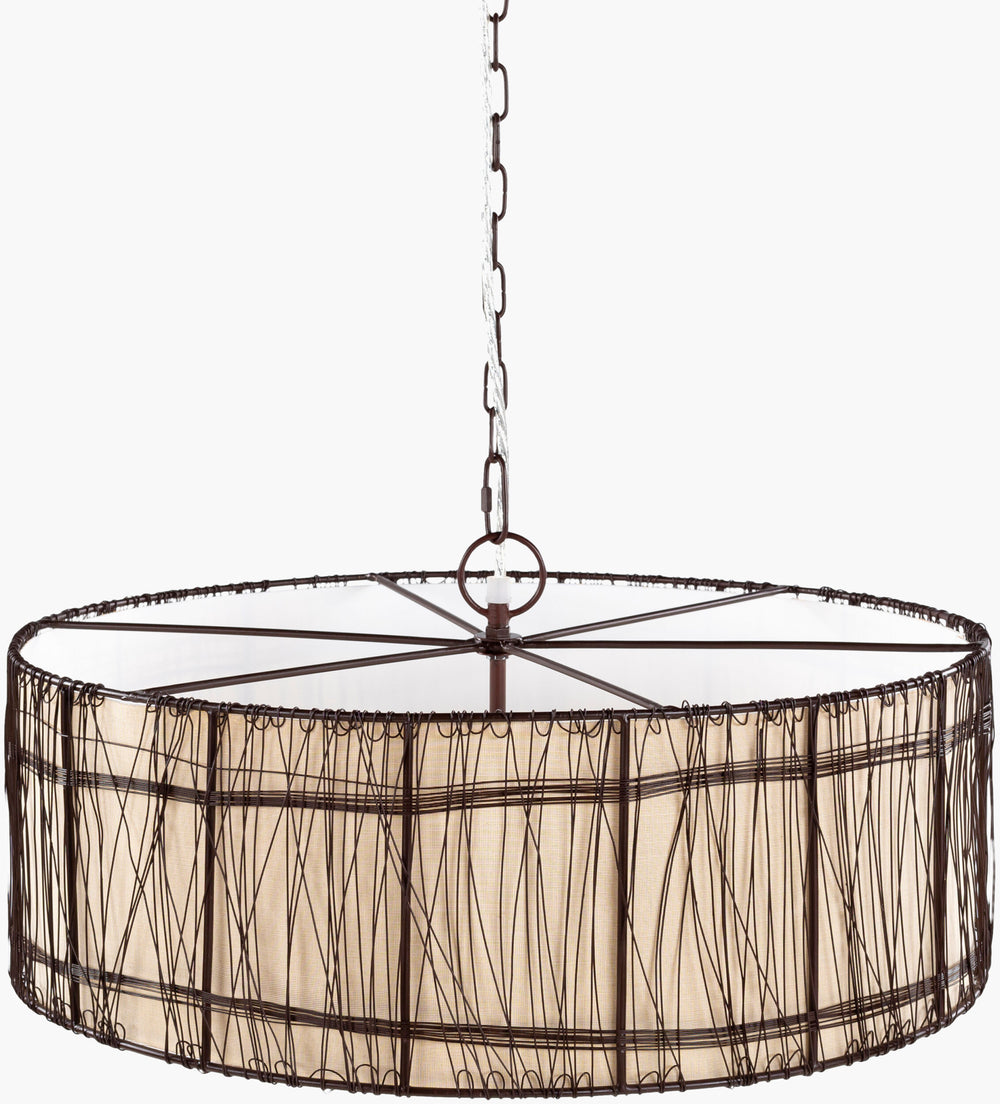 Surya Holloman 22"L X 22"W X 8"H Pendant Light - Elegant Global Design For Eclectic Home Décor Charm Fixture, Rust,Shade (Outside), Beige,Shade (Inside), White,Cord, Translucent Iron Hmn-001