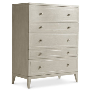 Bernhardt Bernhardt Cornelia Tall Drawer Chest With Nebbia Ash Finish, Brushed Stainless Inlays, 5 Soft-Close Drawers 331118