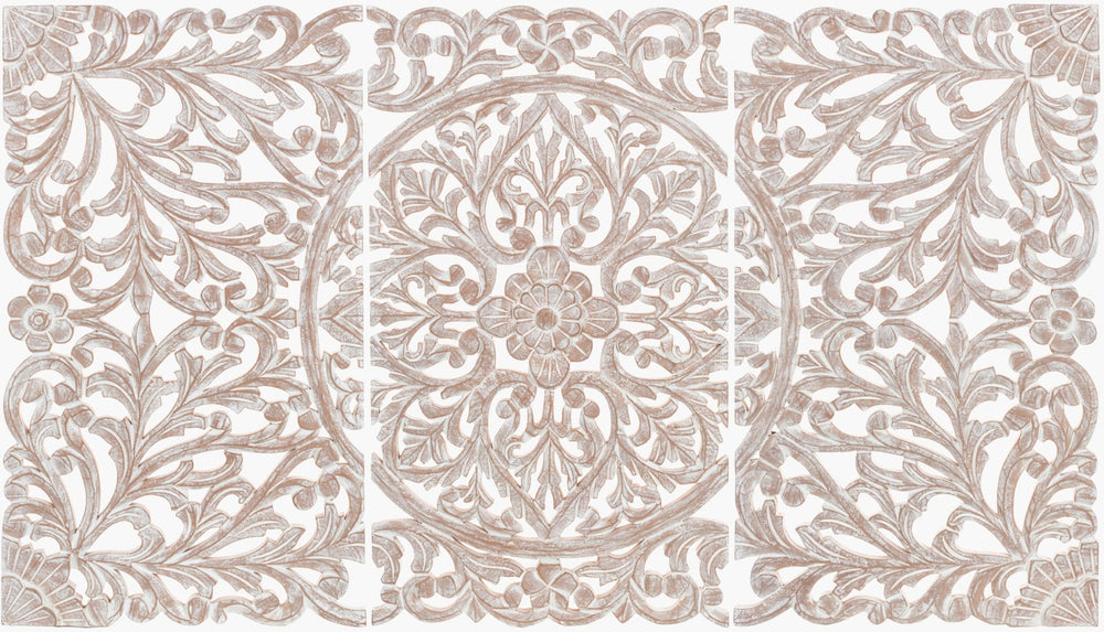 Livabliss Hampi Handcrafted Three Panel Dimensional Wall Sculpture Global Bohemian Art Set HMP002-4830