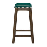 Homelegance By Top-Line Hugues Faux Leather Saddle Seat Backless Stool Green Rubberwood