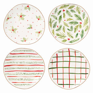 Lenox Bayberry Dessert Plates, Set of 4 Red & Green, IVORY PORCELAIN 895262