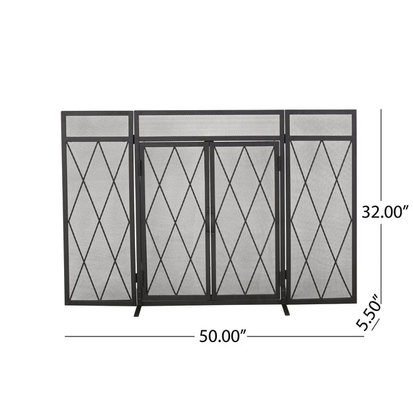 English Elm Christopher Knight Home® - FOLDING Folding Screen with Door Matte Black Iron Room Divider Privacy Panel Durable 34.25x28.25x4.5" 67300.00MTBLK