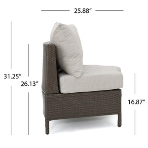 English Elm Christopher Knight Home® - PT LIMON SINGLE SOFA Curved Armless Outdoor/Indoor Faux Rattan Chairs with Water-Resistant Cushions and Heavy-Duty Iron Frame Brown 54786.00BRN
