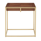 Homelegance By Top-Line Piper Square End Table with Gold Metal Base Natural Engineered Wood