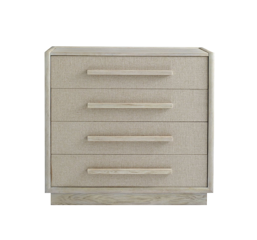 A.R.T. Furniture Cotiere Contemporary Drawer Chest With Linen Fabric, Cedar Lining, And Soft-close Glides For Storage Beige Material, Parawood Solids,Mixed Split Cathedral Quarter,White Oak Veneer,Fabric 299150-2349