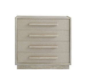 A.R.T. Furniture Cotiere Contemporary Drawer Chest With Linen Fabric, Cedar Lining, And Soft-close Glides For Storage Beige Material, Parawood Solids,Mixed Split Cathedral Quarter,White Oak Veneer,Fabric 299150-2349