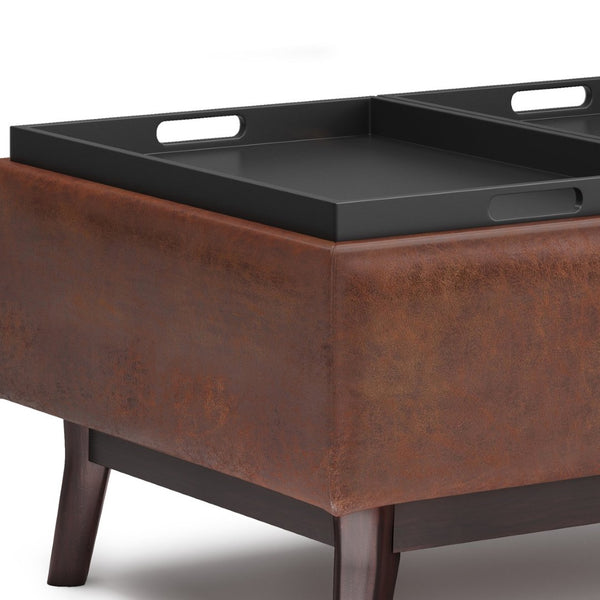 English Elm Owen Tray-Top Ottoman – Stylish Multi-Functional Coffee Table With Storage In Distressed Brown Faux Leather B136P160675-GIGA