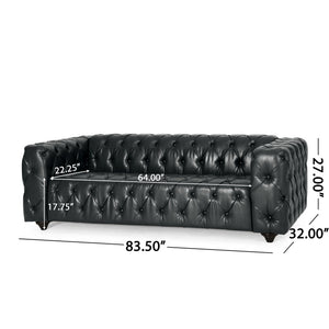 English Elm Mirod Button Tufted Three Seat Pu Sofa with Birch Legs for Living Room N760S0000012B