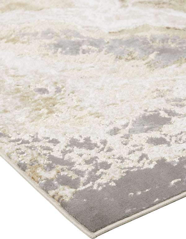 Feizy Rugs Aura Contemporary High-low Pile Abstract Rug In Gold And Champagne - Durable Machine Made Design Ivory,Silver,Gold Polyester,Polypropylene Aur3563fbgegryj20