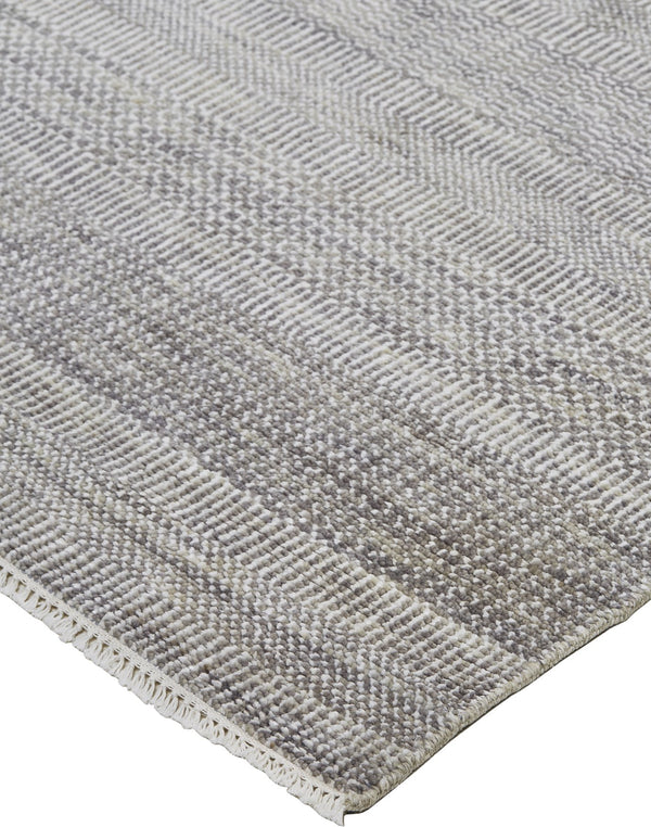 Feizy Rugs Janson Hand Knotted Wool & Viscose Rug | Textured Stripes For Elegant Home & Office Décor Silver Wool,Viscose I92i6063gryslvp00