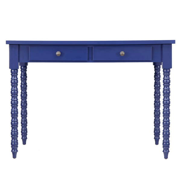 Homelegance By Top-Line Naomi 2-Drawer Helix Legs Office Desk Blue Rubberwood