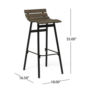 English Elm Christopher Knight Home® - NORDIC Camron 35" Wooden Barstool Set of 2 – Gray Acacia Seat with Black Iron Legs, Industrial Elegance 65564.00GRY