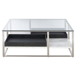 Bernhardt Bernhardt Sculptural Lafayette Cocktail Table With Floating Glass Top, Faux Marble Shelf & Trays 408011