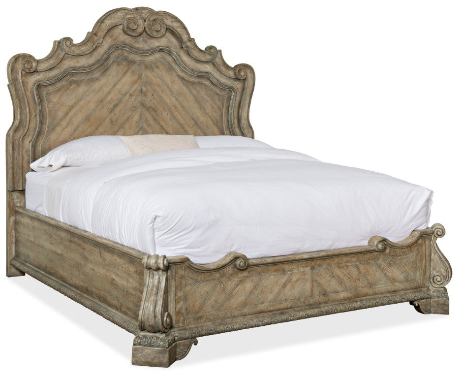Hooker Furniture Castella Chevron King Panel Bed With Antique Slate Finish, Carved Headboard & Distressed Charm 5878-90266-80