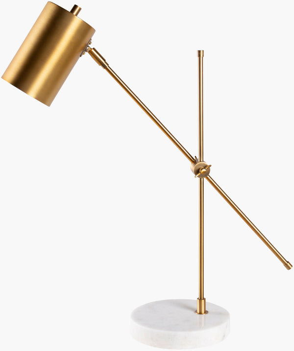 Surya Hannity Modern Elegant Task Table Lamp - 24" Tall Steel Body & Chic Marble Base For Workspace Style Body, Metallic ,Brass,Base, White Steel,Marble,Metal,Metal Hni-001
