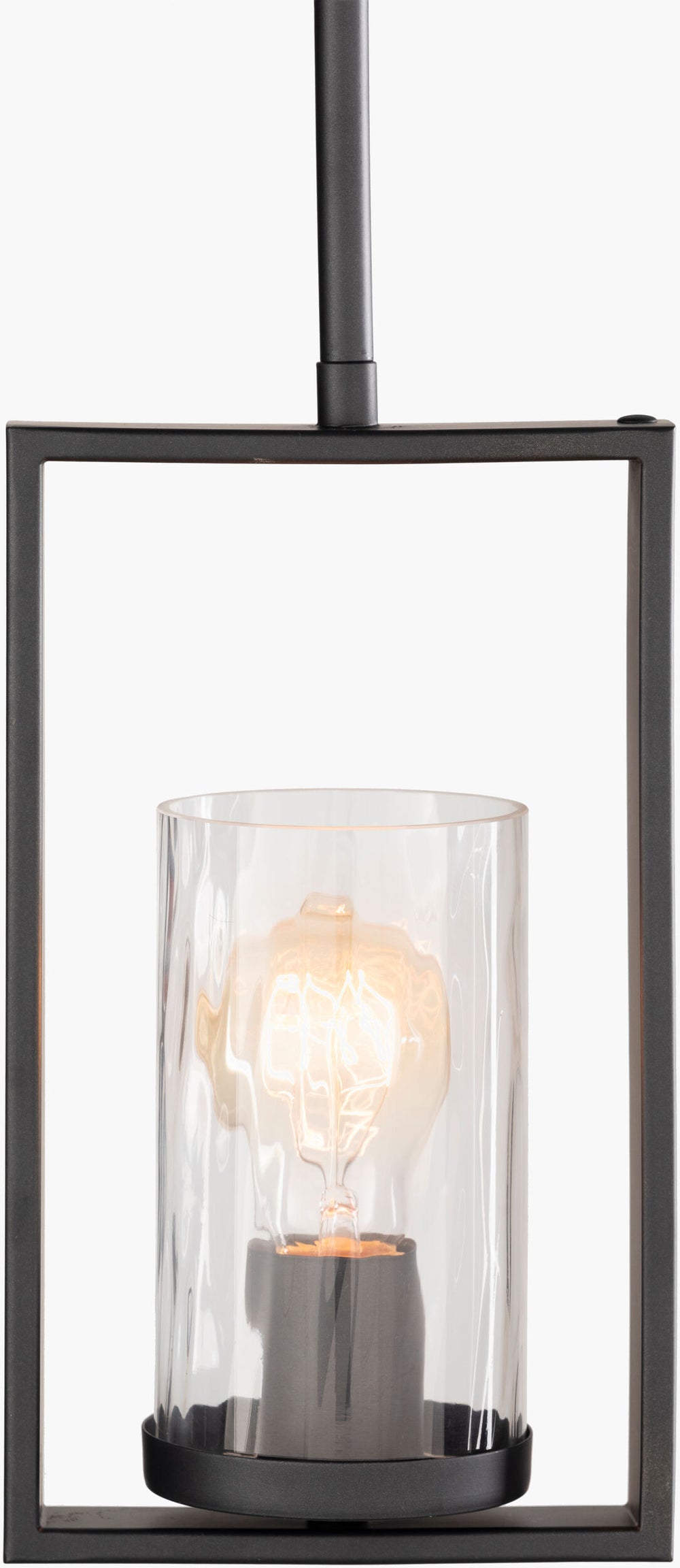 Surya Hank Modern 6"L X 6"W X 11"H Handcrafted Glass Pendant Light - Elegant Home Decor Statement Piece Fixture, Black Iron Hnk-001