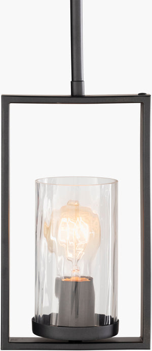 Surya Hank Modern 6"L X 6"W X 11"H Handcrafted Glass Pendant Light - Elegant Home Decor Statement Piece Fixture, Black Iron Hnk-001