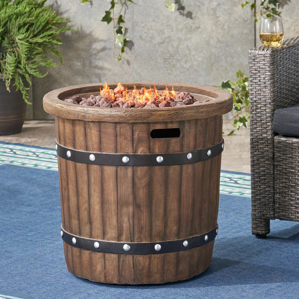 English Elm Round Mgo Concrete Outdoor Fire Pit 40000 Btu Propane Patio Gathering Centerpiece 62229.00DBRN-40K