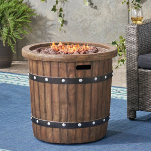 English Elm Round Mgo Concrete Outdoor Fire Pit 40000 Btu Propane Patio Gathering Centerpiece 62229.00DBRN-40K