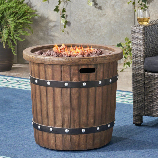 English Elm Round Mgo Concrete Outdoor Fire Pit 40000 Btu Propane Patio Gathering Centerpiece 62229.00DBRN-40K