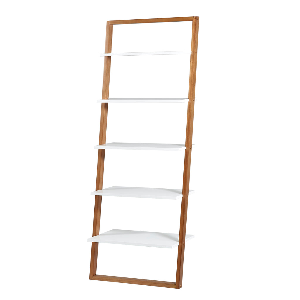 Homelegance By Top-Line Haddon Two-Tone Leaning Ladder Bookcase Natural Wood