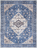 Nourison Brilliance Machine Washable WSB03 Machine Made Power-loomed Ornamental Border Indoor Only Vintage Bohemian Rug Denim, Denim 100% Polyester 99446914248