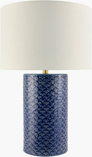 Surya Hanmer 27" Accent Table Lamp - Hand-painted Ceramic Design, Linen Shade & Timeless Arts & Crafts Style Body, Navy,Shade, White,Finial, Metallic ,Gold,Harp, Metallic ,Gold,Cord, Translucent Ceramic,Linen,Polyester,Iron Hnm-001