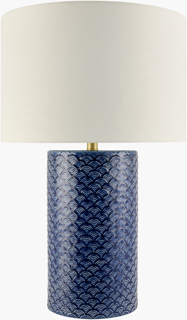 Surya Hanmer 27" Accent Table Lamp - Hand-painted Ceramic Design, Linen Shade & Timeless Arts & Crafts Style Body, Navy,Shade, White,Finial, Metallic ,Gold,Harp, Metallic ,Gold,Cord, Translucent Ceramic,Linen,Polyester,Iron Hnm-001