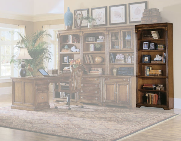 Hooker Furniture Brookhaven Distressed Tall Bookcase With Adjustable Shelves, Cherry Finish, Traditional Americana Charm 78.25" 281-10-422