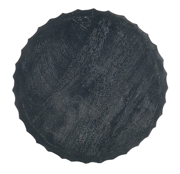 Hooker Furniture Commerce Sculptural Galway Spot Table — 12" Round Mango Wood End Table, Scalloped Pedestal, Black Finish 7228-50702-99