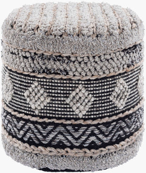 Surya Hilna Modern Woven Pouf - Stylish 16" H X 18" W X 18" D Seating Solution For Home & Office Decor Black Wool,Polyester,Cotton,Polyester,Polystyrene Block Hnpf002-181816