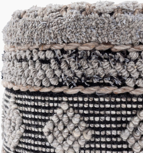 Surya Hilna Modern Woven Pouf - Stylish 16" H X 18" W X 18" D Seating Solution For Home & Office Decor Black Wool,Polyester,Cotton,Polyester,Polystyrene Block Hnpf002-181816