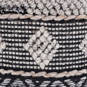 Surya Hilna Modern Woven Pouf - Stylish 16" H X 18" W X 18" D Seating Solution For Home & Office Decor Black Wool,Polyester,Cotton,Polyester,Polystyrene Block Hnpf002-181816