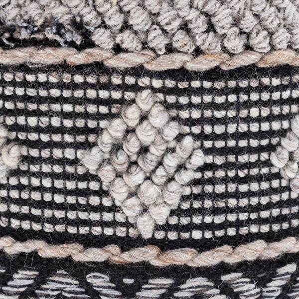 Surya Hilna Modern Woven Pouf - Stylish 16" H X 18" W X 18" D Seating Solution For Home & Office Decor Black Wool,Polyester,Cotton,Polyester,Polystyrene Block Hnpf002-181816