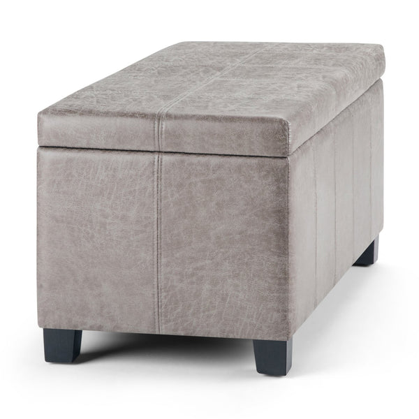 English Elm Dover Storage Ottoman Bench - Versatile Distressed Grey Taupe Faux Leather With Hidden Storage B136P159040
