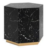 Homelegance By Top-Line Blaise Faux Marble End Table with Casters Black Marble