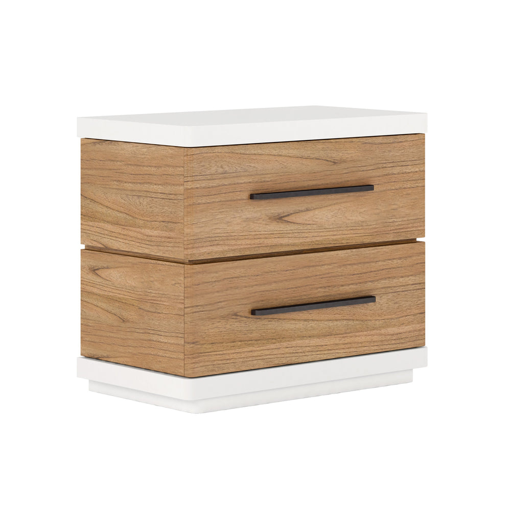 A.R.T. Furniture Portico Contemporary Nightstand With Usb Ports, Two Drawers, Parawood & Mindi Veneers, Chic Design Brown, White Parawood Solids,Mindi Veneers 323140-3351