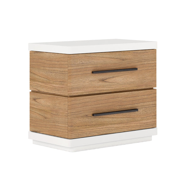 A.R.T. Furniture Portico Contemporary Nightstand With Usb Ports, Two Drawers, Parawood & Mindi Veneers, Chic Design Brown, White Parawood Solids,Mindi Veneers 323140-3351
